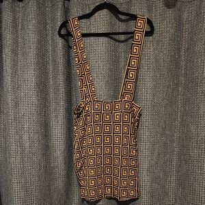 Fashion Nova Black and Tan Geometric Suspender Skirt